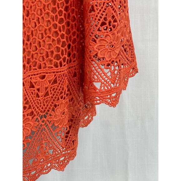 Womens XL extra large orange tunic top lined crocheted lace long sleeve EUC - Picture 7 of 9